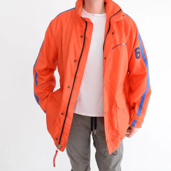 Vintage Polo Jeans Co. Ralph Lauren Orange Zip Up Rain Coat Size Medium - Picture 1 of 14